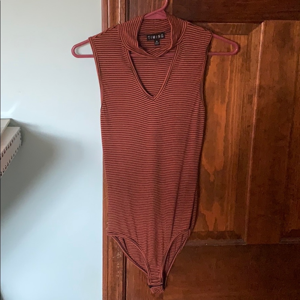 TIMING- Orange and black striped bodysuit